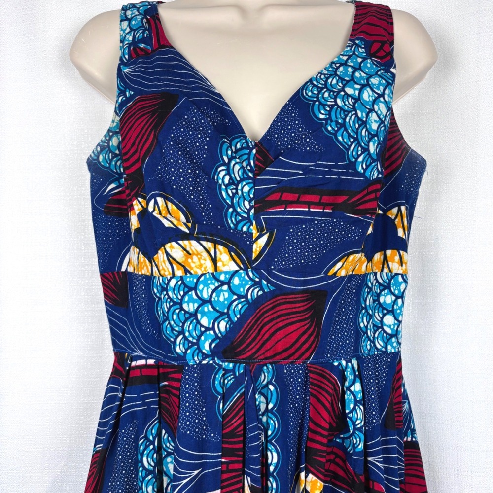 Handmade African Style Maxi Dress Sleeveless V Neck Zipper Blue Red Yellow Sz M